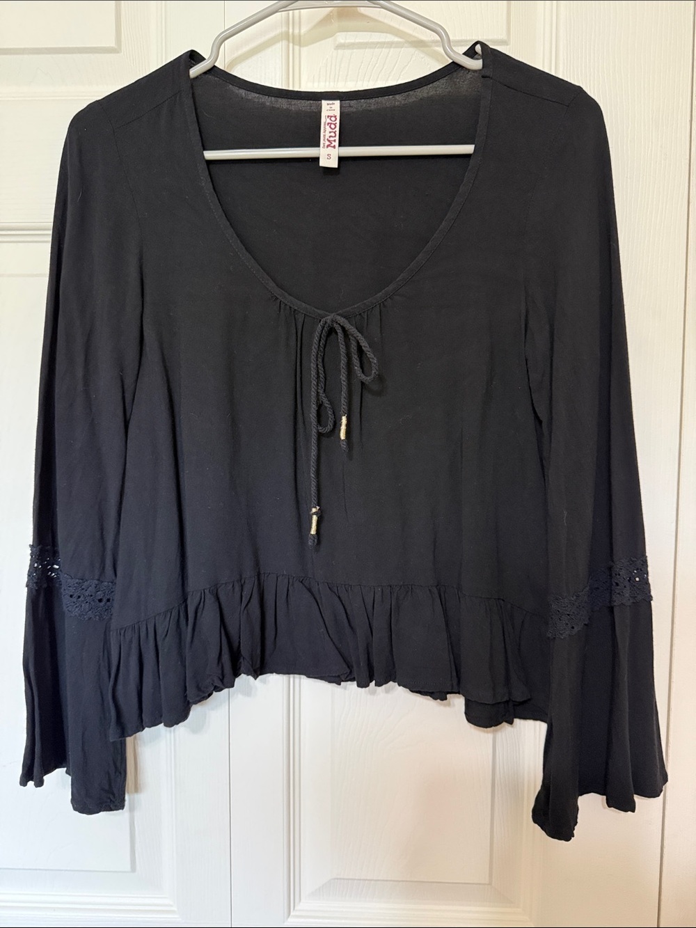 Mudd Black Tie-Front Ruffle Hem Tunic